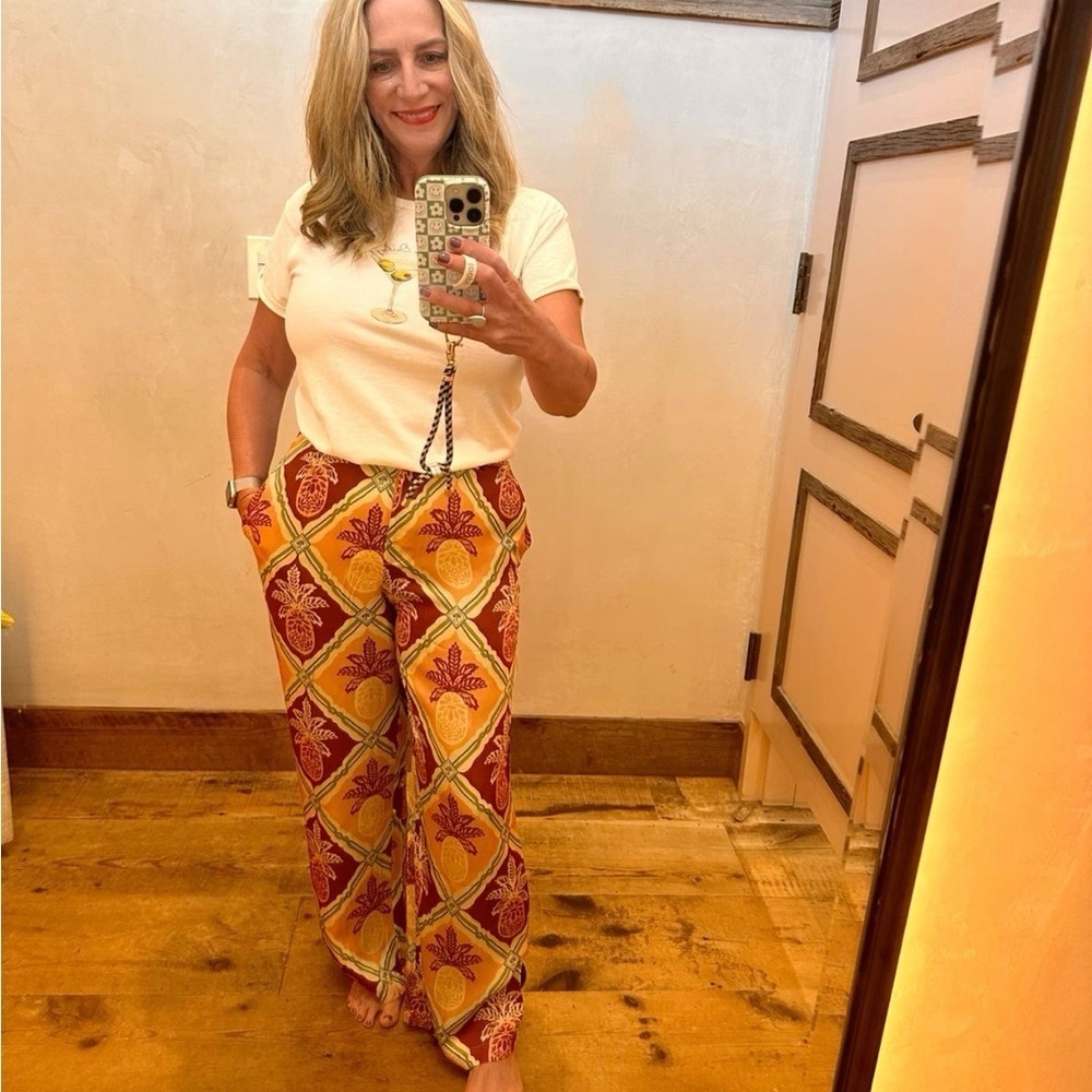 Farm Rio Pineapple satin wide leg pants. Size S. NWT. - Picture 2 of 4